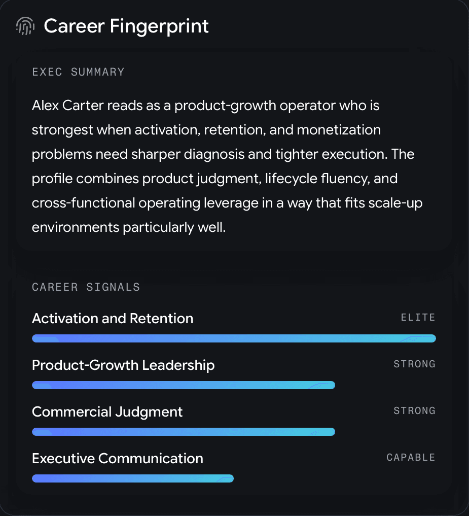 Career fingerprint screen
